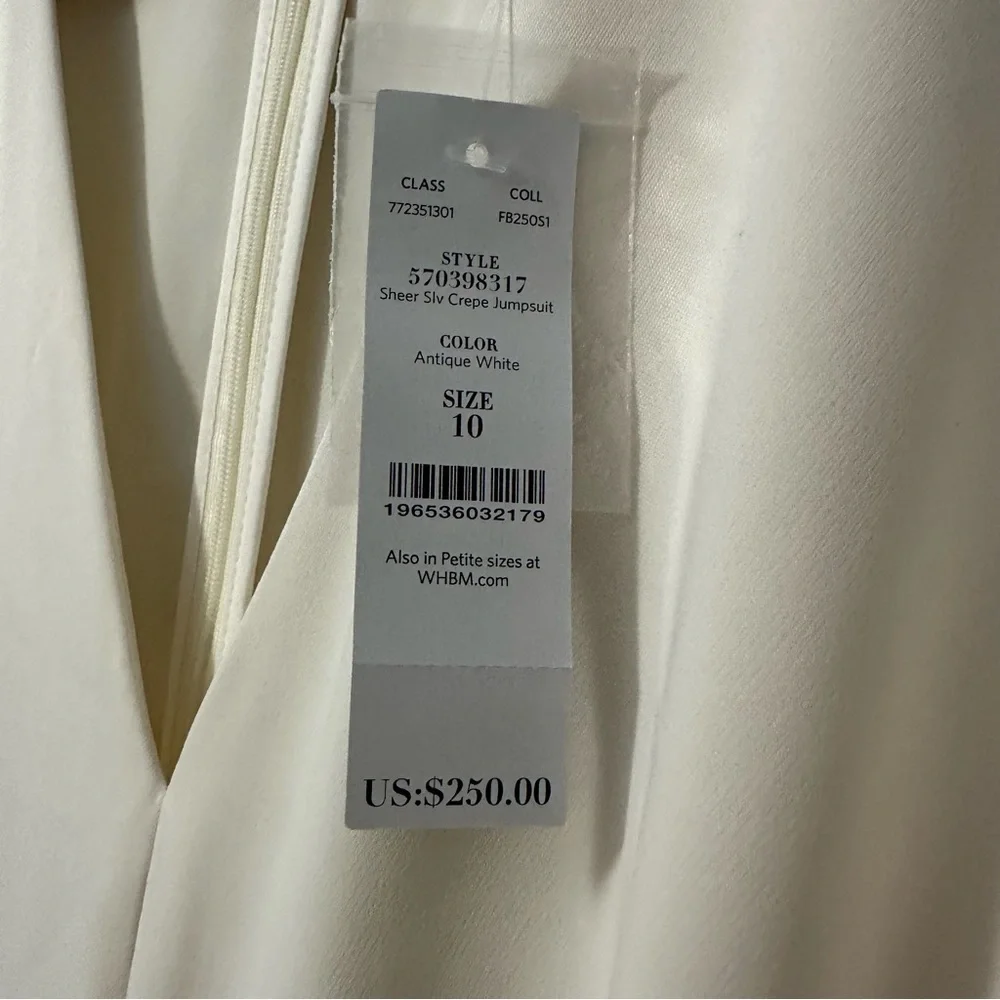 WHBM Long Sleeve Crepe Jumpsuit Ivory Wide-Leg Elegant Quiet Luxury NWT Sz 10 - Picture 10 of 13